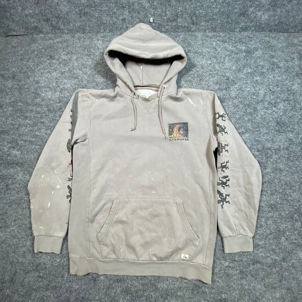 Quiksilver Mens Graphic Sleeve Pullover Hoodie Taupe Grey Size L 12047